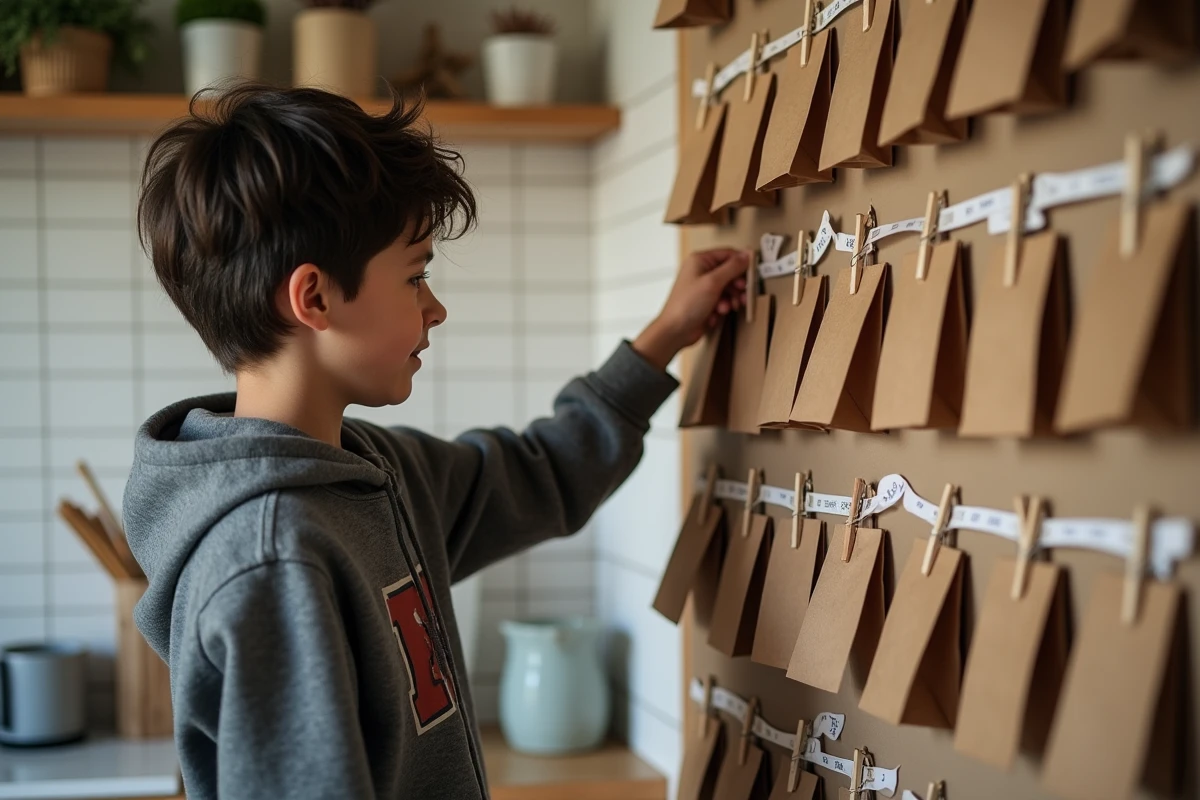 Jeune garçon de 16 ans ouvre un calendrier de l