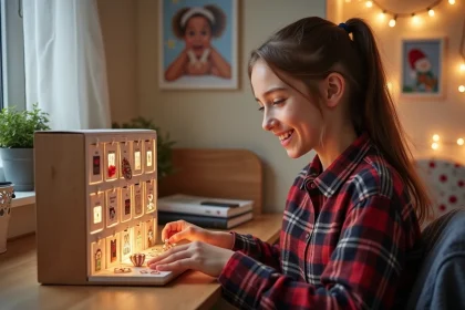 Jeune fille de 15 ans d&eacute;couvre un calendrier de l'Avent fait main
