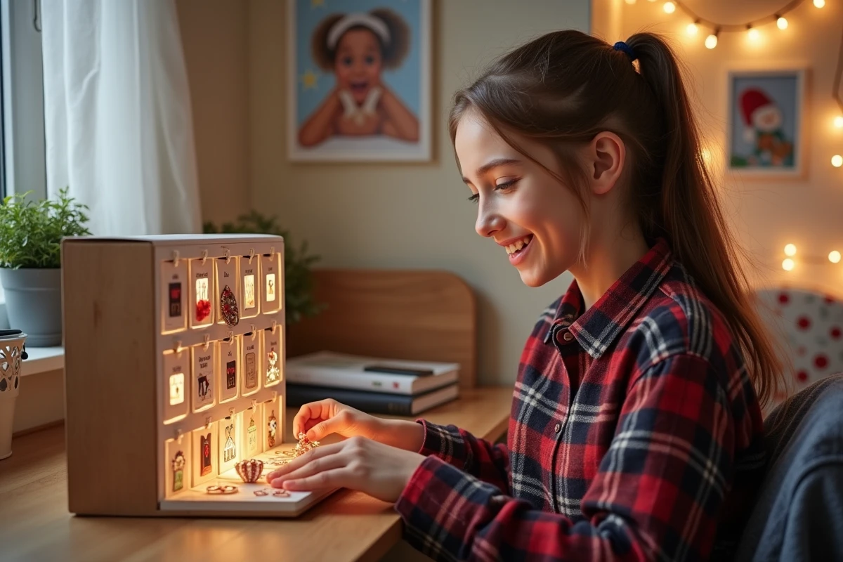 Jeune fille de 15 ans découvre un calendrier de l'Avent fait main