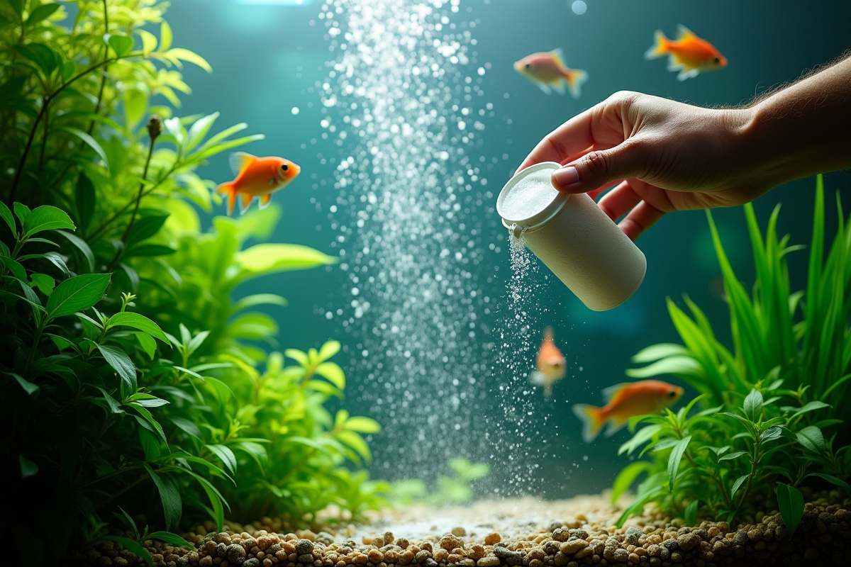 Aquarium coloré avec plantes vertes et poissons en bonne santé