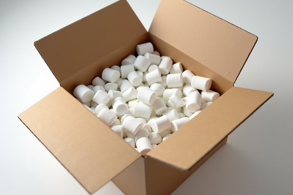 Boîte en carton remplie de verre cassé bien protégé avec du rembourrage