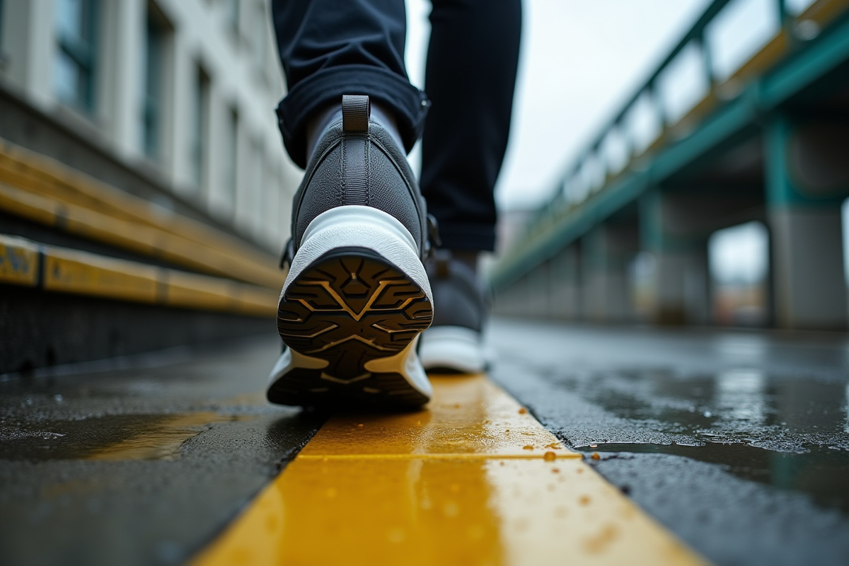 Chaussures de sport sur escalier humide extérieur