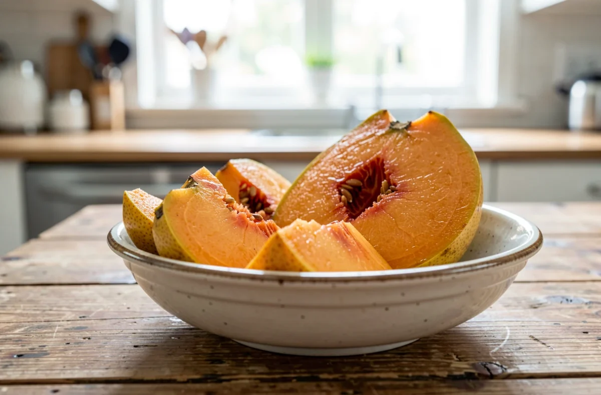 Coupe de fruits abîmés posée sur une table de cuisine