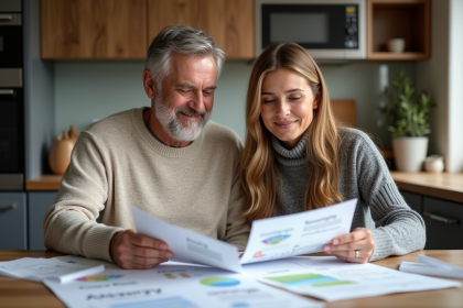 Couple attentif &agrave; leurs plans de r&eacute;novation maison