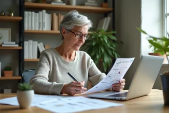 Femme d'âge moyen étudie un diagramme d'énergie domestique
