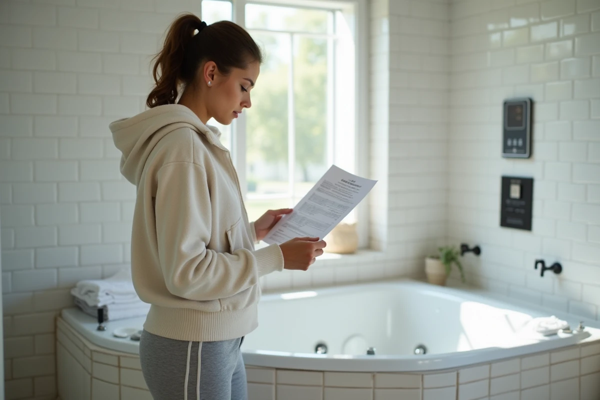 Jeune femme vérifiant sa facture d