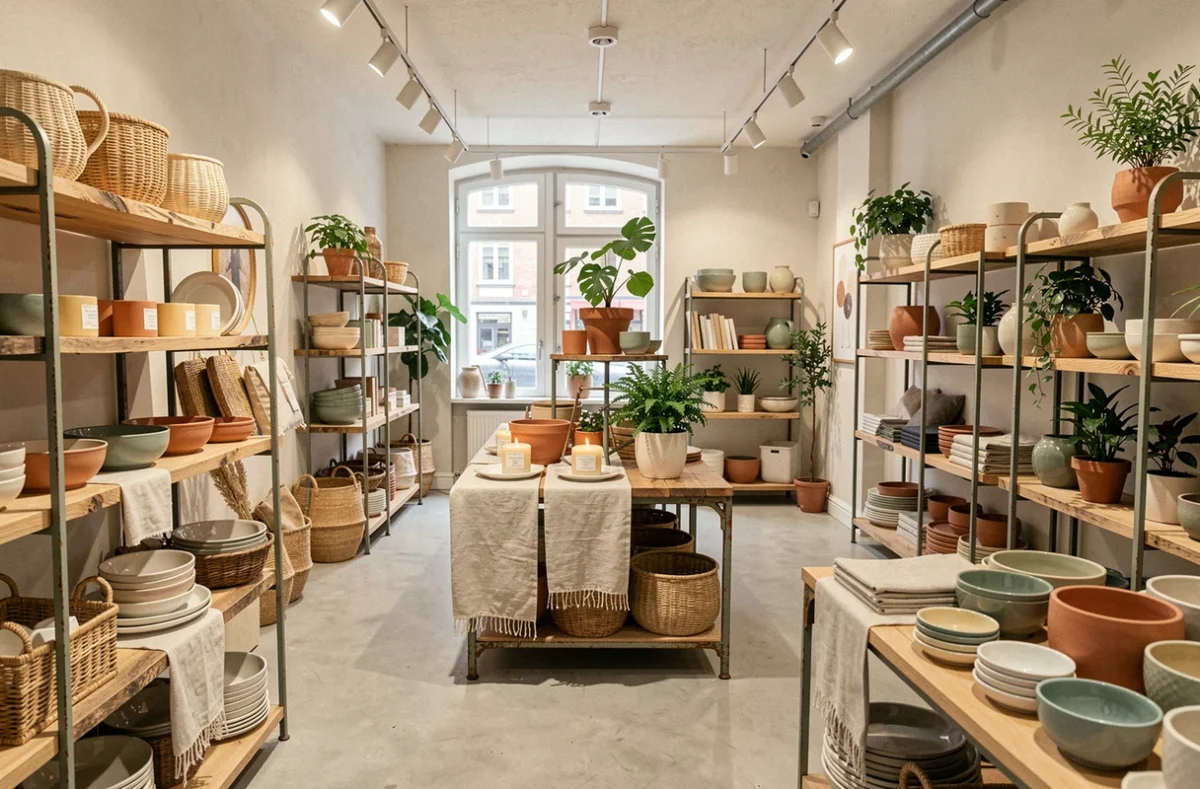 Intérieur du concept store Gnooss by La Maison de Caroline à Strasbourg avec objets déco et mobilier naturel