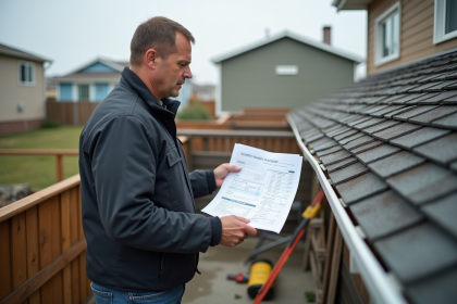 Homme d'âge moyen étudie un devis toiture devant une maison