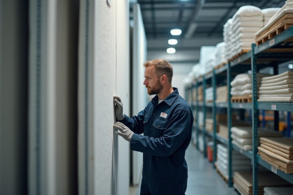 Ingénieur inspectant un panneau ignifuge en atelier