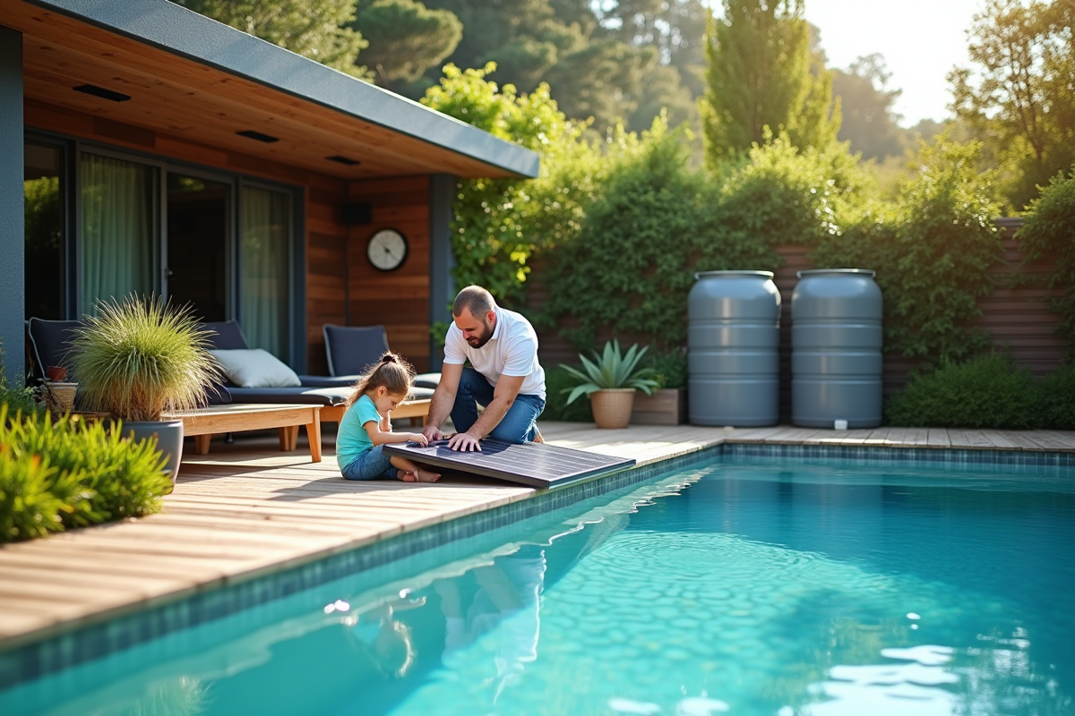 Famille installant panneaux solaires près d