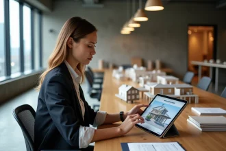 Jeune architecte utilisant une tablette pour design 3D intérieur