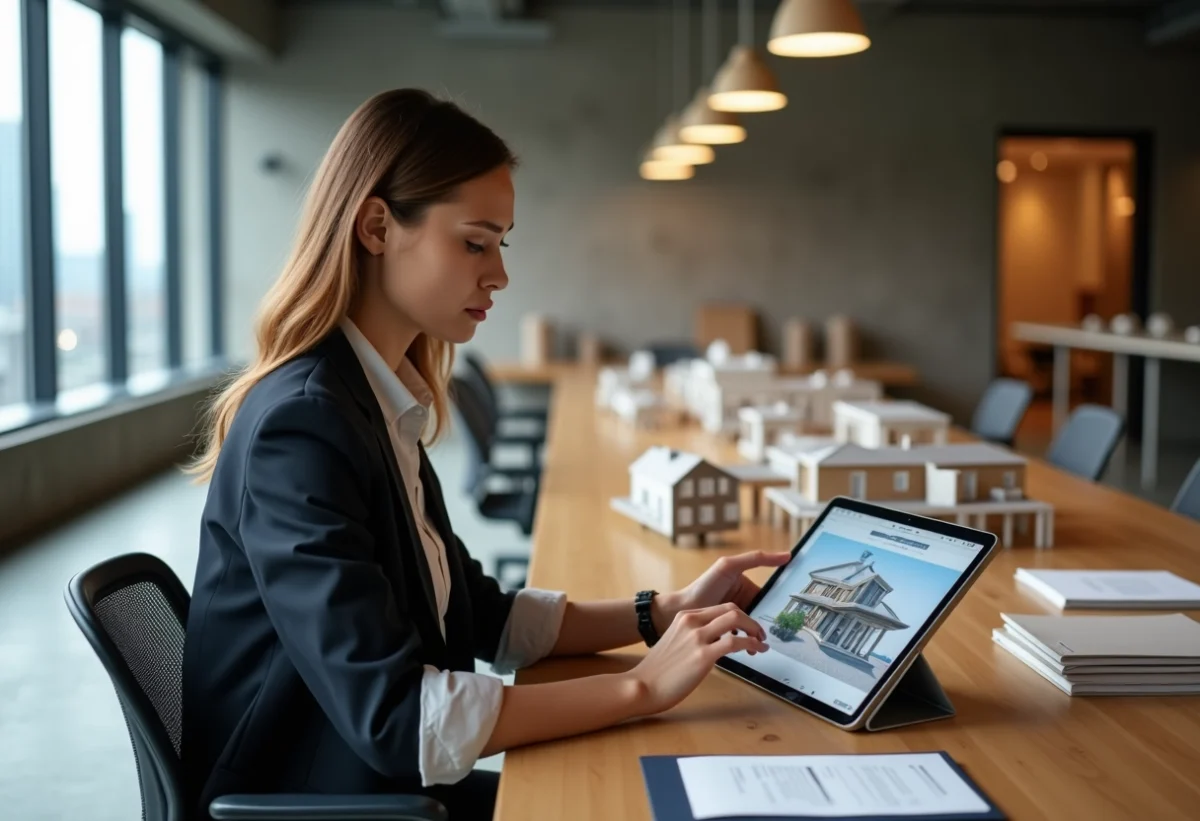 Jeune architecte utilisant une tablette pour design 3D intérieur