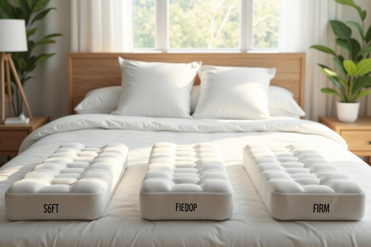 Lit avec matelas doux moyen et ferme en matinée naturelle
