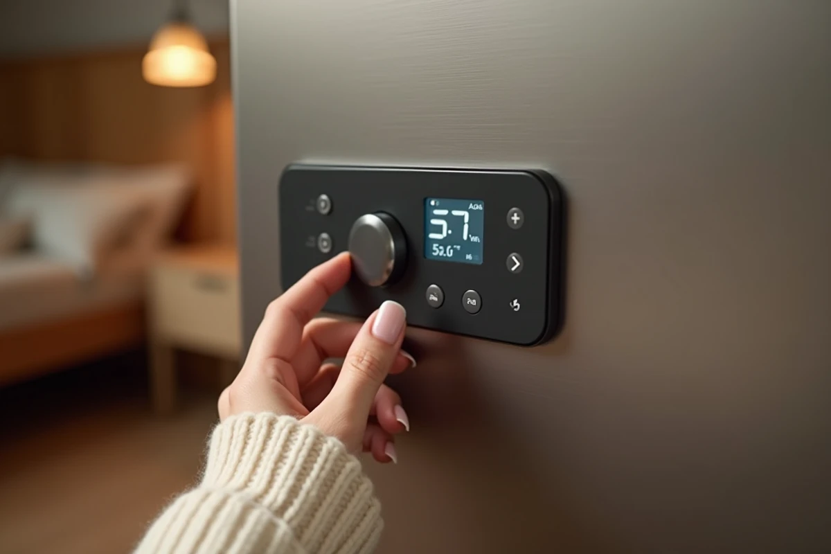 Réglage du thermostat d'un accumulateur électrique programmable par une femme en intérieur