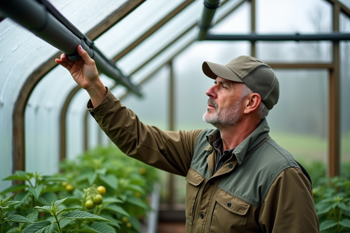 Homme ajustant les ventilations dans une serre